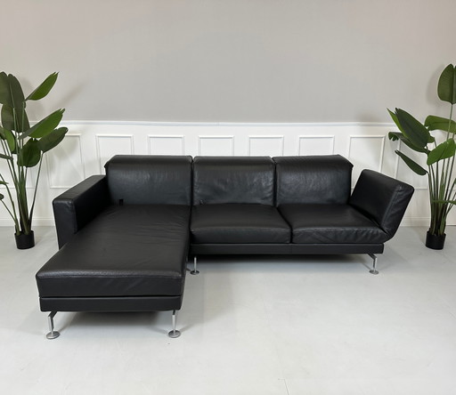 Brühl Moule Ecksofa Leder Sofa Couch Schlaffunktion Schwarz Dickleder