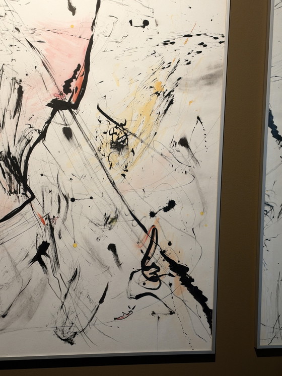 Grande dittico opera d'arte Yvon de Witte, Decorazioni murali, Alluminio, Vetro, Giallo (foto 2 di 7)