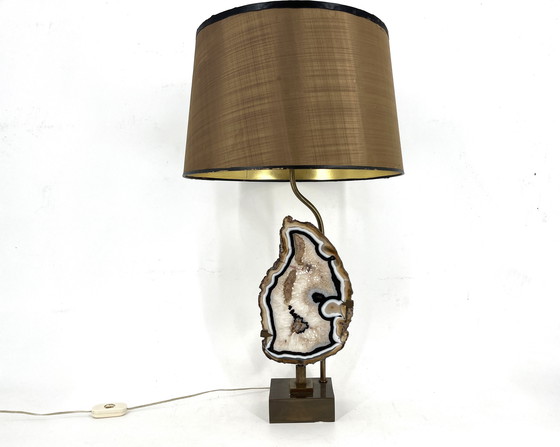 Image 1 of Lampe de table vintage en tranches d'agate en laiton, 1970