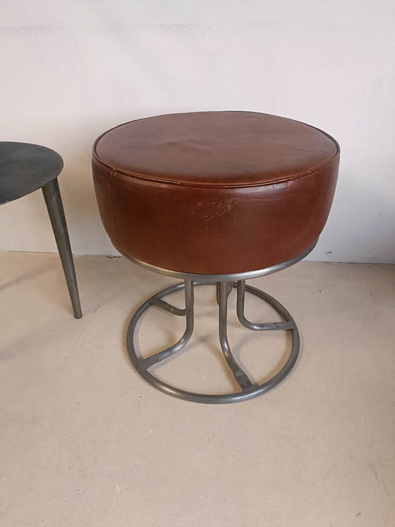 Image 1 of Brown leather pouf