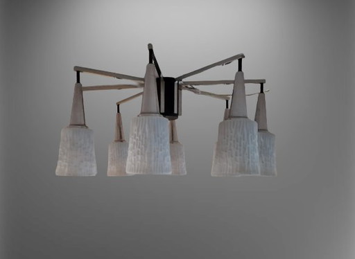 Lampada da soffitto vintage danese con 8 paralumi in vetro