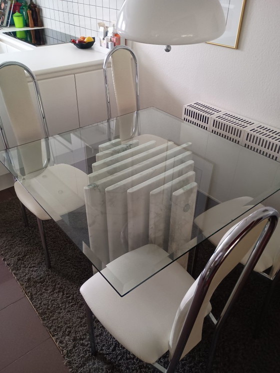 Image 1 of Designer-Tischgestell aus Marmor mit Glasplatte
