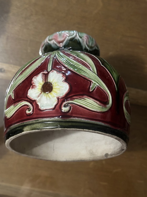 Art Nouveau lamp element in glazed ceramic with floral decoration, France, early 20th century (photo 10 of 15)