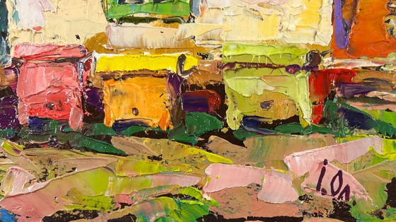 Image 1 of Original Oil Painting Village House Landscape Spring is coming to the yard