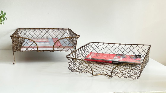 Image 1 of Vintage brass wire letter trays