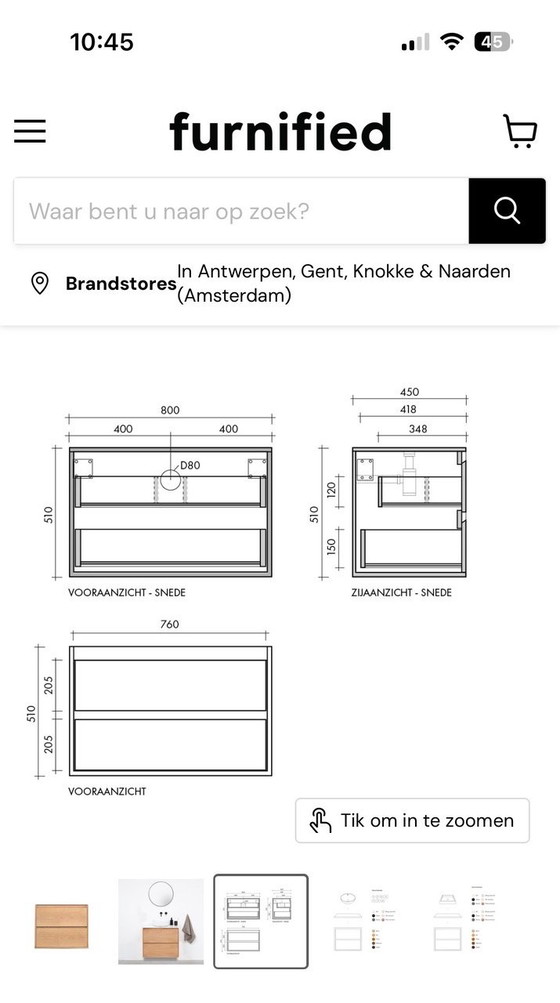 Image 1 of Amueblado - mueble de baño de roble con encimera de mármol