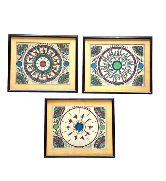 Image 1 of L'Ekonoscope, Set of 3 Framed Original Phenakistoscopes, France Epinal, XIX Cent.