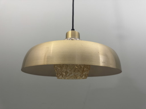 Lampe suspendue vintage des années 1970 en métal doré, verre et design danois
