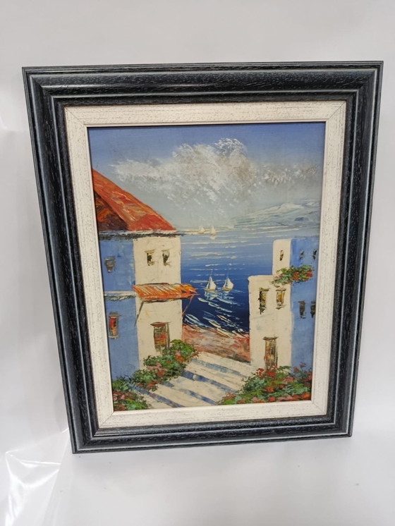 Image 1 of Lienzo mediterráneo pintado a mano inspirado en Grecia 🇬🇷