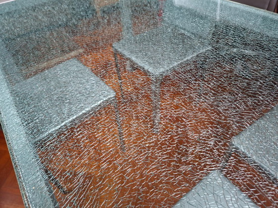 Esstisch mit gerissener Glasplatte und Metallrahmen, Esstische, Silber, Modern (Foto 4 von 6)