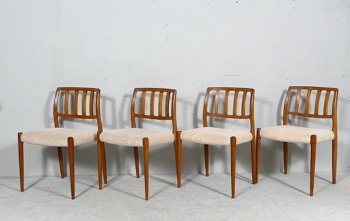 JL Møllers, ensemble de 4 chaises de salle à manger, modèle '83', teck, laine, années 1960, Danemark (4)