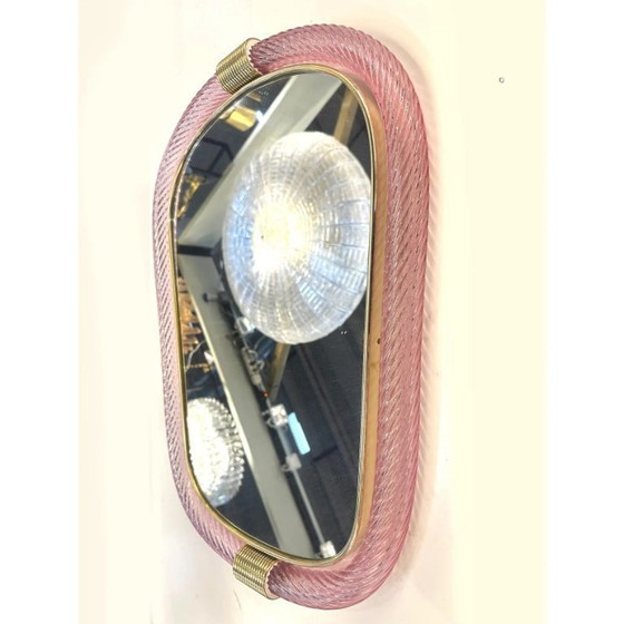 Image 1 of Miroir de luxe en verre de Murano rose vénitien avec accents Torciglione Torchon