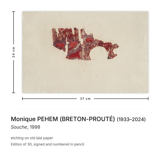 Image 1 of Monique PEHEM (BRETON-PROUTÉ) Souche signierte Radierung 1998