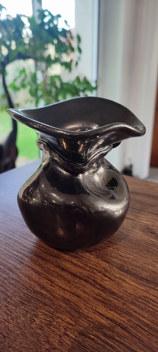 Iridescent ceramic vase from the 1960s, signed