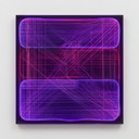 Opera da esposizione – Pittura a campi di colore Bauhaus con geometria viola | 180 × 60 cm | ciascuna 60x60 cm 5 mm vetro acrili