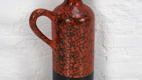 Vintage rode decoratieve keramische vaas (ca. 1950), Vazen, Keramiek, Rood (foto 3 van 10)