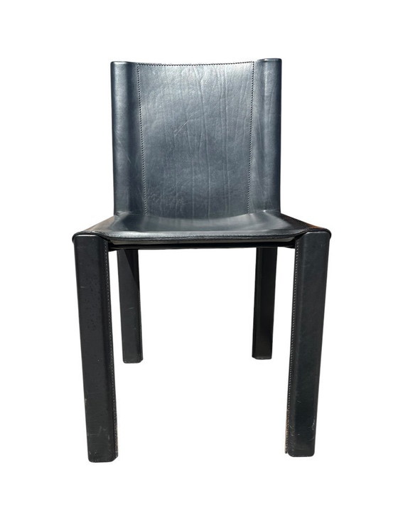 Image 1 of 6 schwarze Leder-Esszimmerstühle Carol von Carlo Bartoli für Matteo Grassi