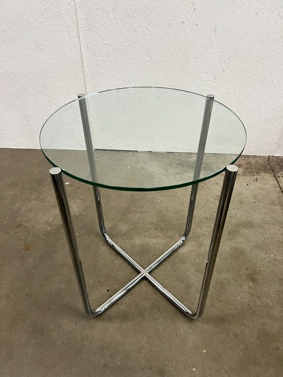 Image 1 of Vintage Bijzettafel, Stalen Buisframe Met Glazen Blad. 1980's