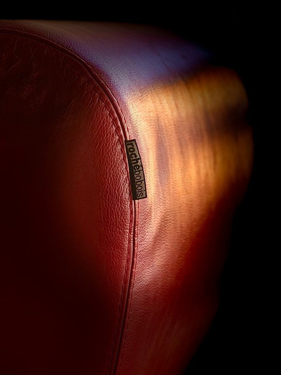 Image 1 of Paire de Chauffeuses Lounge Pivotantes en Cuir Rouge – Roche Bobois (Années 70/80)