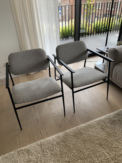2 poltrone DC Ethnicraft Lounge - Grigio chiaro – fauteuils, Metal, Textile