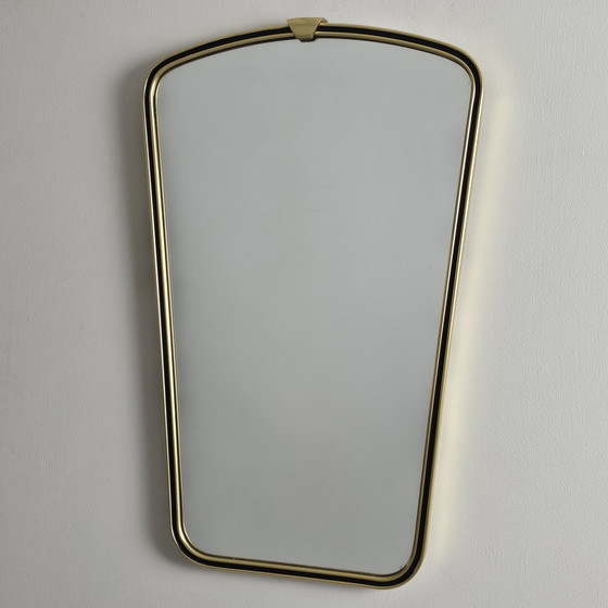 Image 1 of Miroir Vintage des années 1950/60 - Miroir allongé avec cadre en laiton, miroir mural rétro
