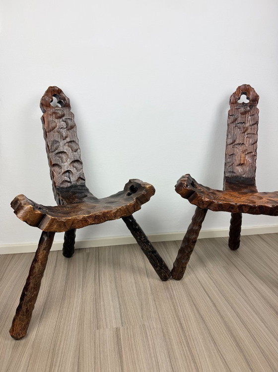 Pair of Antique Rustic Carved Wooden Chairs – Chairs and lounge chairs (photo 7 of 10)