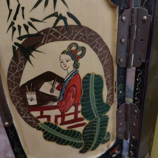 Oriental Jewelry Box of High Quality Wood - Unique Handcrafted Masterpiece, Hand Painted with Drawers, Built-in Mirror