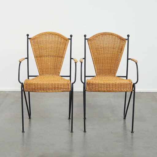 2 x Chaise de salle à manger design vintage de Frederick Weinberg avec accoudoirs