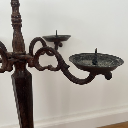 Antieke/Vintage 5-Armige Kandelaar – Metaal Met Verweerde Patina – kandelaars en kaarsen, Iron, Metal (photo 2 of 5)