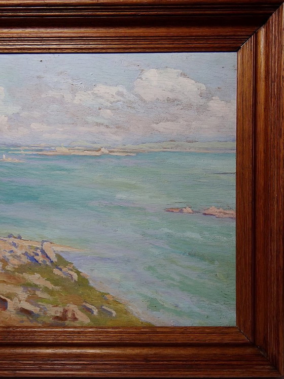 Image 1 of Large seascape with cliffs, oil on framed panel, by Paul Ruben (1882-1955)