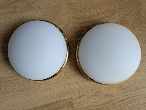 2 lampes de plafond dorées