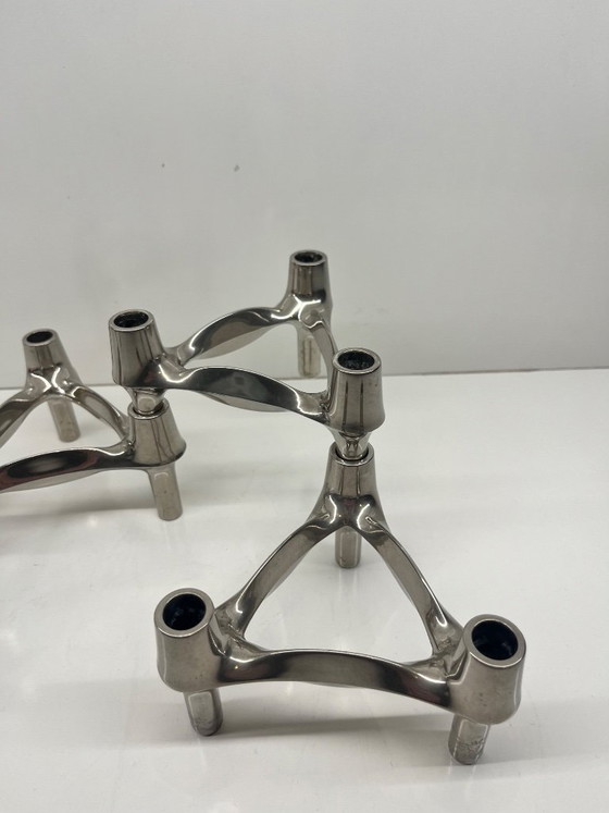 Image 1 of Set of 4 Stoff Nagel BMF candlesticks, modular vintage Scandinavian design, chrome
