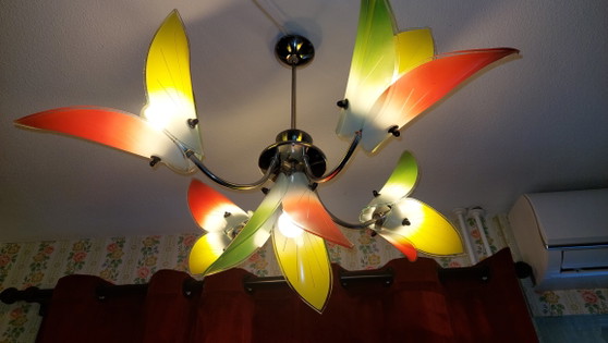 Lampadario in vetro vintage Kasinski Poznan – Anni '60 – Lampade a sospensione, Chrome, Glass (photo 4 of 5)