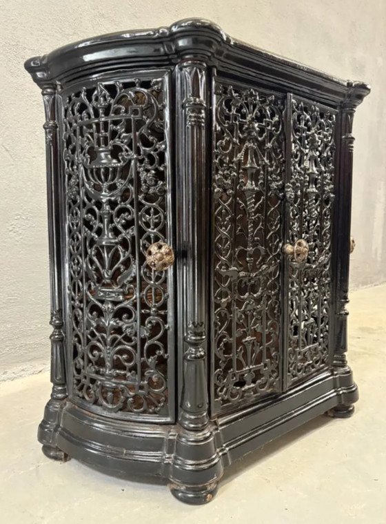 Image 1 of Antique Decorative Fireplace Insert Ornate Cast Iron Black 1900s French Style