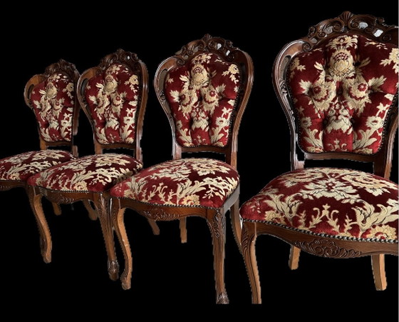 4 Chaises de salle à manger baroques, Textile, Velours, Marron (photo 7 sur 8)