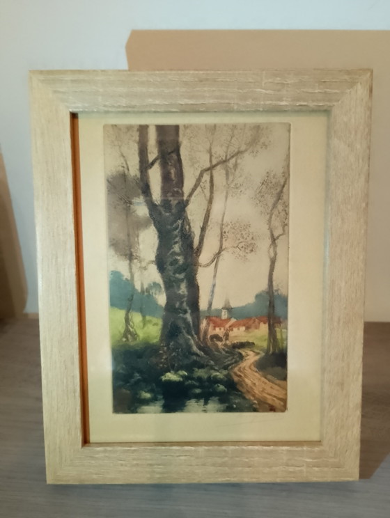 Image 1 of Antiker Kupferstich von Henri Bourguille, Radierung des Waldes von Fontainebleau, 1910-1921