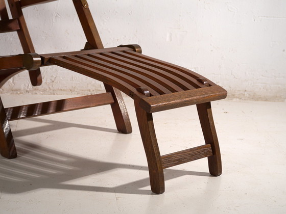 Antique Oak Deck Chair (Steamer Chair), Europe, circa 1920, Chaise longue, Brass, Brown, Rustic (photo 5 of 15)