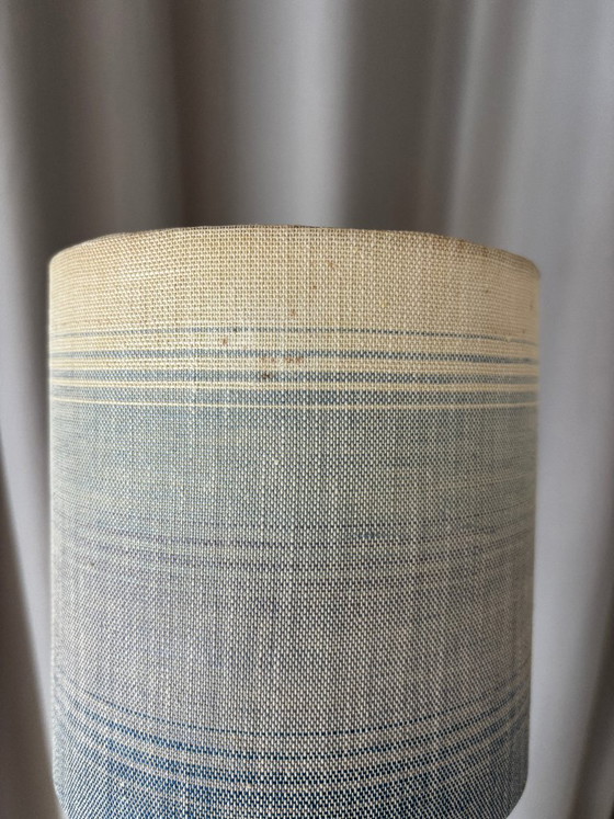 Lampe de table vintage en faïence d'atelier, style milieu du XXe siècle – Signée JM – Grès bleu – Abat-jour (photo 10 of 13)