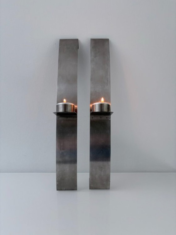 Set aus 2 Edelstahl Design Wandkerzenhaltern 39,5 cm – Rostfreier Stahl (photo 2 of 13)