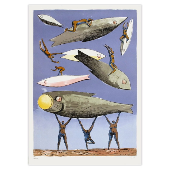 Hector Carybe Lithographie Signée Jeux De Poissons Sur L'Olympe (JO Barcelone) 199 (photo 2 of 5)