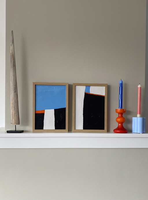 Diptychon, abstrakte Gemälde, 21 x 30 cm (inkl. Rahmen)