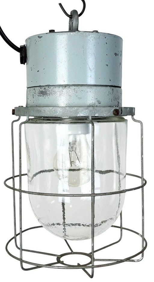 Industrial Aluminium Cage Light with Clear Glass from Elektrosvit, 1970s