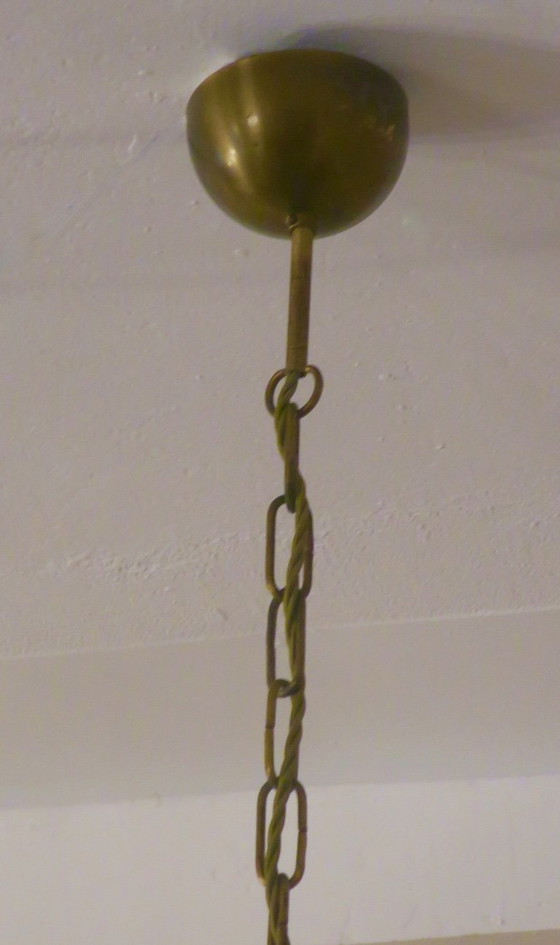 Image 1 of Lampadario Vistosi con 28 dischi di vetro ambrato sfaccettato, Italia, anni '60