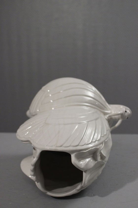 Image 1 of Large vintage ceramic vase with a dreamlike snail and butterfly design, Italy, 1970s