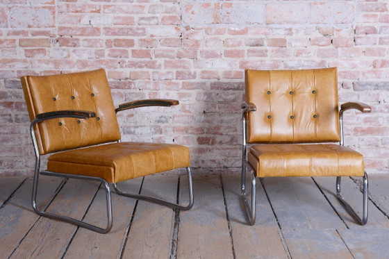 Een paar gerestaureerde Bauhaus-fauteuils van Mücke-Melder, beukenhout, chroom, Tsjechië, jaren 1930. (photo 13 of 19)