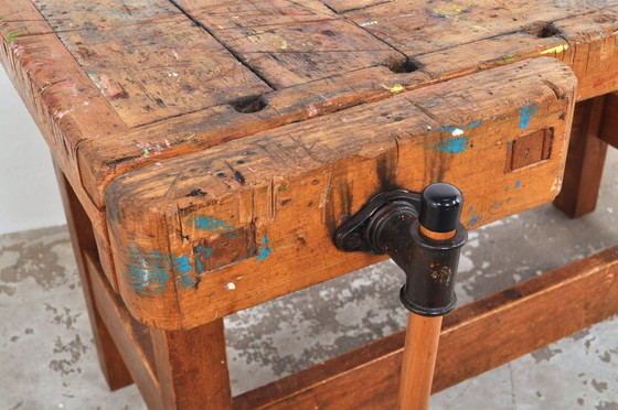 Image 1 of Vintage beuken- en eikenhouten werkbank Nooitgedagt / kookeiland