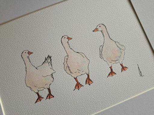 Watercolor painting Three Geese Original | 25x20 cm