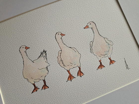 Image 1 of Watercolor painting Three Geese Original | 25x20 cm