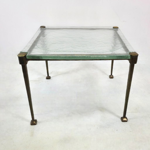 Lothar Klute brutalist coffee table from the 70s/80s, brass with glass