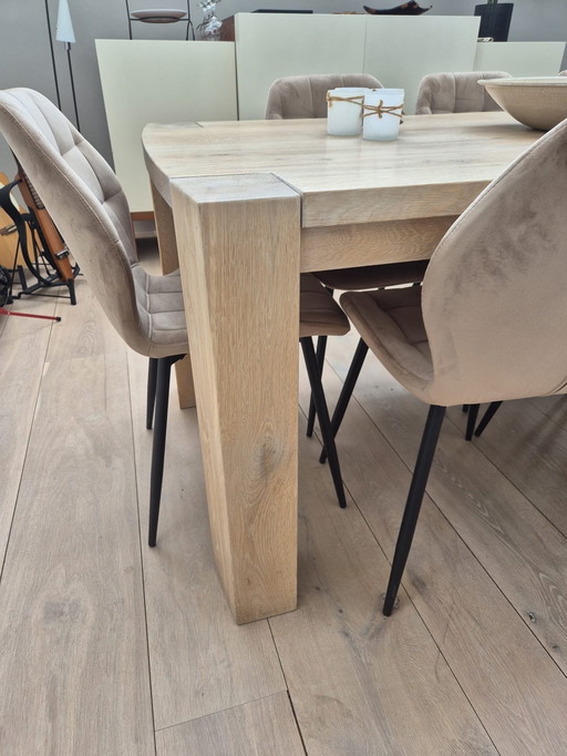 Solid light oak dining table 210 x 90